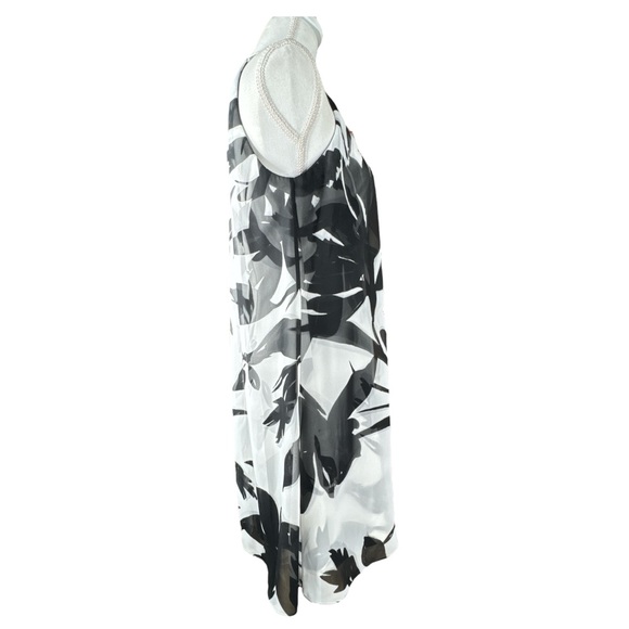 VINCE CAMUTO Black & White Floral Dress w/Sheer Sheath Overlay, Size 10. - Picture 4 of 10